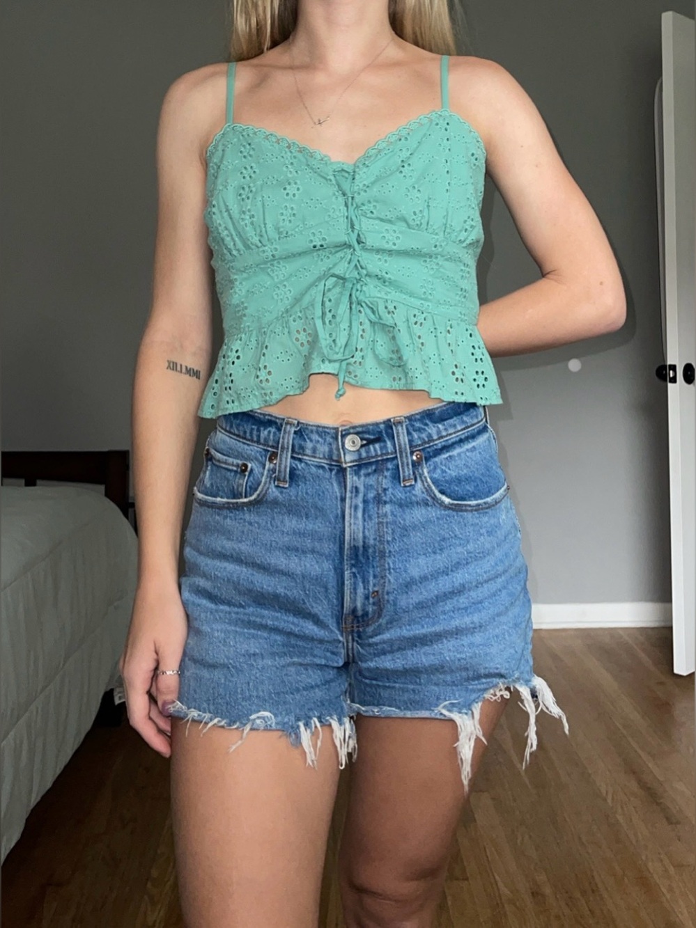 wild fable Mint Eyelet Ruched Crop Cami